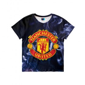 Детская футболка 3D с принтом Manchester United , 100% гипоаллергенный полиэфир | прямой крой, круглый вырез горловины, длина до линии бедер, чуть спущенное плечо, ткань немного тянется | manchester | manchester united | mu | дым | манчестер | манчестер юнайтед | мю | футбол