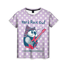 Женская футболка 3D с принтом Hard rock owl , 100% полиэфир ( синтетическое хлопкоподобное полотно) | прямой крой, круглый вырез горловины, длина до линии бедер | гитара | гитарист | музыка | музыкант