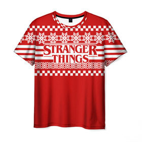 Мужская футболка 3D с принтом Свитер Stranger Things , 100% полиэфир | прямой крой, круглый вырез горловины, длина до линии бедер | stranger things | новогодний | очень странные дела | праздничный | рождество | свитер
