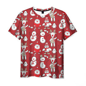 Мужская футболка 3D с принтом Новый год , 100% полиэфир | прямой крой, круглый вырез горловины, длина до линии бедер | дед мороз | новогодний олень | новый год | олень | пингвин | подарок на новый год | снеговик