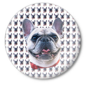 Значок с принтом Французский бульдог ,  металл | круглая форма, металлическая застежка в виде булавки | бульдог | бульдожка | пес | песик | собака | французский бульдог