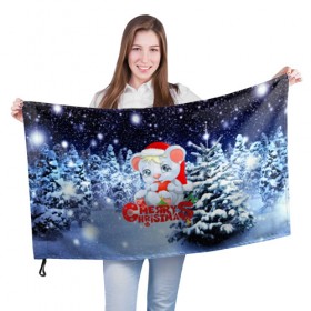 Флаг 3D с принтом Милый зверёк , 100% полиэстер | плотность ткани — 95 г/м2, размер — 67 х 109 см. Принт наносится с одной стороны | new year | елка | новогодний | новый год | рождество | снег | снежинки