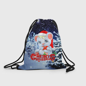 Рюкзак-мешок 3D с принтом Милый зверёк , 100% полиэстер | плотность ткани — 200 г/м2, размер — 35 х 45 см; лямки — толстые шнурки, застежка на шнуровке, без карманов и подкладки | new year | елка | новогодний | новый год | рождество | снег | снежинки