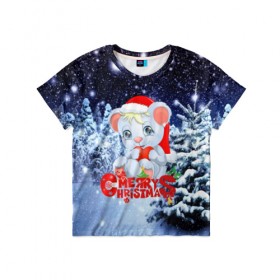 Детская футболка 3D с принтом Милый зверёк , 100% гипоаллергенный полиэфир | прямой крой, круглый вырез горловины, длина до линии бедер, чуть спущенное плечо, ткань немного тянется | new year | елка | новогодний | новый год | рождество | снег | снежинки