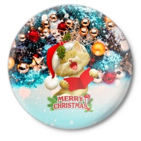 Значок с принтом Котик ,  металл | круглая форма, металлическая застежка в виде булавки | christmas | new year | santa | дед мороз | елка | елочки | новогодний | новый год | рождество | сантаклаус | снег | снежинки