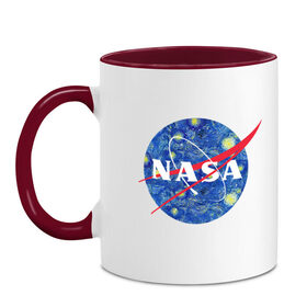 Кружка двухцветная с принтом NASA , керамика | объем — 330 мл, диаметр — 80 мм. Цветная ручка и кайма сверху, в некоторых цветах — вся внутренняя часть | Тематика изображения на принте: nasa | наса