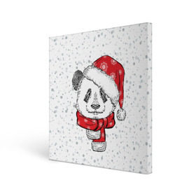 Холст квадратный с принтом Панда Санта , 100% ПВХ |  | дед мороз | зима | медведь | праздник | рождество | санта клаус | снег | шапка | шарф