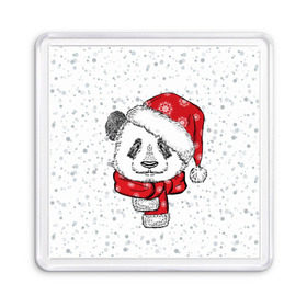 Магнит 55*55 с принтом Панда Санта , Пластик | Размер: 65*65 мм; Размер печати: 55*55 мм | Тематика изображения на принте: дед мороз | зима | медведь | праздник | рождество | санта клаус | снег | шапка | шарф