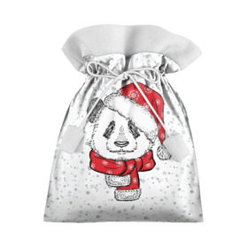Подарочный 3D мешок с принтом Панда Санта , 100% полиэстер | Размер: 29*39 см | дед мороз | зима | медведь | праздник | рождество | санта клаус | снег | шапка | шарф