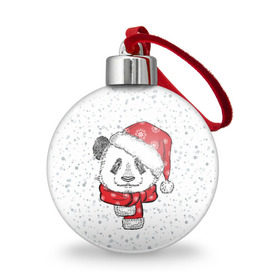 Ёлочный шар с принтом Панда Санта , Пластик | Диаметр: 77 мм | Тематика изображения на принте: дед мороз | зима | медведь | праздник | рождество | санта клаус | снег | шапка | шарф