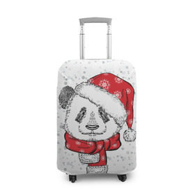 Чехол для чемодана 3D с принтом Панда Санта , 86% полиэфир, 14% спандекс | двустороннее нанесение принта, прорези для ручек и колес | Тематика изображения на принте: дед мороз | зима | медведь | праздник | рождество | санта клаус | снег | шапка | шарф
