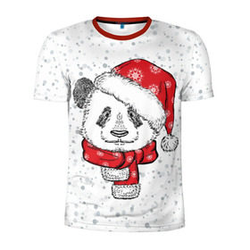 Мужская футболка 3D спортивная с принтом Панда Санта , 100% полиэстер с улучшенными характеристиками | приталенный силуэт, круглая горловина, широкие плечи, сужается к линии бедра | дед мороз | зима | медведь | праздник | рождество | санта клаус | снег | шапка | шарф