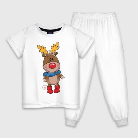 Детская пижама хлопок с принтом Олень в шарфике , 100% хлопок |  брюки и футболка прямого кроя, без карманов, на брюках мягкая резинка на поясе и по низу штанин
 | Тематика изображения на принте: новогодний олень | олень | олень в шарфике