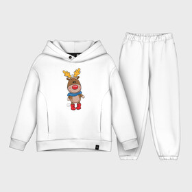 Детский костюм хлопок Oversize с принтом Олень в шарфике ,  |  | Тематика изображения на принте: новогодний олень | олень | олень в шарфике