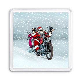 Магнит 55*55 с принтом Санта Клаус байкер , Пластик | Размер: 65*65 мм; Размер печати: 55*55 мм | байк | дед мороз | зима | мотоцикл | рождество | снег