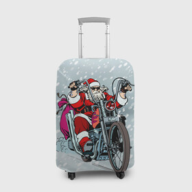 Чехол для чемодана 3D с принтом Санта Клаус байкер , 86% полиэфир, 14% спандекс | двустороннее нанесение принта, прорези для ручек и колес | байк | дед мороз | зима | мотоцикл | рождество | снег