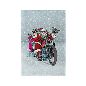 Обложка для паспорта матовая кожа с принтом Санта Клаус байкер , натуральная матовая кожа | размер 19,3 х 13,7 см; прозрачные пластиковые крепления | байк | дед мороз | зима | мотоцикл | рождество | снег
