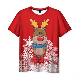 Мужская футболка 3D с принтом Олень в шарфике , 100% полиэфир | прямой крой, круглый вырез горловины, длина до линии бедер | новогодний олень | новый год | олень | олень в шарфике | подарок на новый год