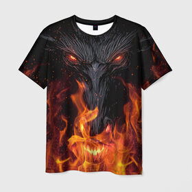Мужская футболка 3D с принтом Огненный дракон , 100% полиэфир | прямой крой, круглый вырез горловины, длина до линии бедер | Тематика изображения на принте: арт | глаза | дракон | огонь | пламя