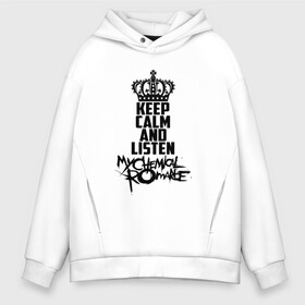 Мужское худи Oversize хлопок с принтом Keep calm and listen MCR , френч-терри — 70% хлопок, 30% полиэстер. Мягкий теплый начес внутри —100% хлопок | боковые карманы, эластичные манжеты и нижняя кромка, капюшон на магнитной кнопке | Тематика изображения на принте: gerard way | mcr | my chemical romance | альтернативный | группа | джерард уэй | май кемикал романс | мкр | мой химический роман | мхр | мцр | панк | поп | поппанк | рок | рэй торо