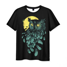 Мужская футболка 3D с принтом Филин , 100% полиэфир | прямой крой, круглый вырез горловины, длина до линии бедер | bird | moon | mystery | night | owl | predator | view | watch | взгляд | дозор | луна | мистика | ночь | птица | сова | филин | хищник