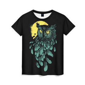 Женская футболка 3D с принтом Филин , 100% полиэфир ( синтетическое хлопкоподобное полотно) | прямой крой, круглый вырез горловины, длина до линии бедер | bird | moon | mystery | night | owl | predator | view | watch | взгляд | дозор | луна | мистика | ночь | птица | сова | филин | хищник