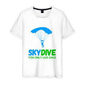 Мужская футболка хлопок с принтом skydive , 100% хлопок | прямой крой, круглый вырез горловины, длина до линии бедер, слегка спущенное плечо. | Тематика изображения на принте: adrenaline | base jumping | extreme | jump | parachute | sky | skydive | адреналин | бейс | бейсджампинг | высота | небо | облака | парашют | полет | прыжок | риск | самолет | свобода | экстрим