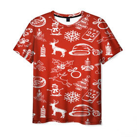 Мужская футболка 3D с принтом Символика рождества , 100% полиэфир | прямой крой, круглый вырез горловины, длина до линии бедер | new year | елка | новогодний | новый год | рождество | снег | снежинки
