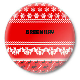 Значок с принтом Праздничный Green Day ,  металл | круглая форма, металлическая застежка в виде булавки | Тематика изображения на принте: green day | билли джо армстронг | грин дей | зелёный день | майк дёрнт | тре кул