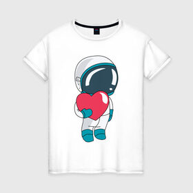 Женская футболка хлопок с принтом Космонавт , 100% хлопок | прямой крой, круглый вырез горловины, длина до линии бедер, слегка спущенное плечо | cosmonaut | cosmos | cute | heart | love | космонавт | космос | любовь | мило | сердце