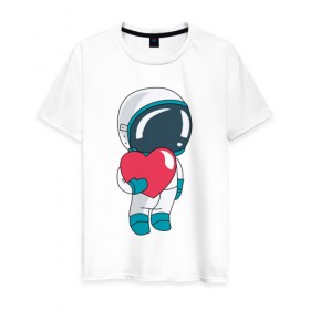Мужская футболка хлопок с принтом Космонавт , 100% хлопок | прямой крой, круглый вырез горловины, длина до линии бедер, слегка спущенное плечо. | cosmonaut | cosmos | cute | heart | love | космонавт | космос | любовь | мило | сердце