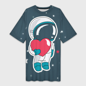 Платье-футболка 3D с принтом Космонавт ,  |  | cosmonaut | cosmos | cute | heart | love | космонавт | космос | любовь | мило | сердце