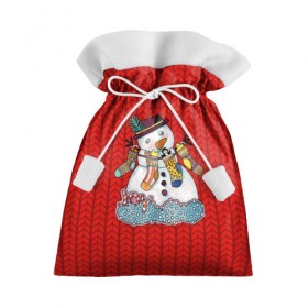 Подарочный 3D мешок с принтом Снеговик вышивка , 100% полиэстер | Размер: 29*39 см | new year | елка | новогодний | новогодняя вышивка | новый год | рождество | снег | снежинки