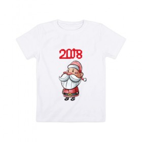 Детская футболка хлопок с принтом новый год 2018 дед мороз , 100% хлопок | круглый вырез горловины, полуприлегающий силуэт, длина до линии бедер | 