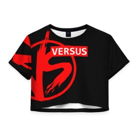 Женская футболка 3D укороченная с принтом VERSUS BATTLE RED , 100% полиэстер | круглая горловина, длина футболки до линии талии, рукава с отворотами | battle | versus | батл | версус