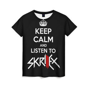 Женская футболка 3D с принтом Skrillex keep calm , 100% полиэфир ( синтетическое хлопкоподобное полотно) | прямой крой, круглый вырез горловины, длина до линии бедер | dub step | dubstep | keep calm | skrillex | даб степ | дабстеп | диджей | драм энд басс | скрилекс