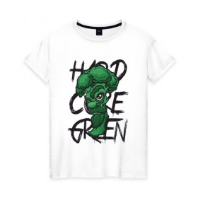 Женская футболка хлопок с принтом Брокколи Hardcore Green , 100% хлопок | прямой крой, круглый вырез горловины, длина до линии бедер, слегка спущенное плечо | beard | broccoli | vegan | vegeterian | борода | брокколи | веган | вегетарианец | вегетарианство | зеленый | овощ | персонаж | слоган | усы