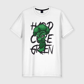 Мужская футболка премиум с принтом Брокколи Hardcore Green , 92% хлопок, 8% лайкра | приталенный силуэт, круглый вырез ворота, длина до линии бедра, короткий рукав | beard | broccoli | vegan | vegeterian | борода | брокколи | веган | вегетарианец | вегетарианство | зеленый | овощ | персонаж | слоган | усы
