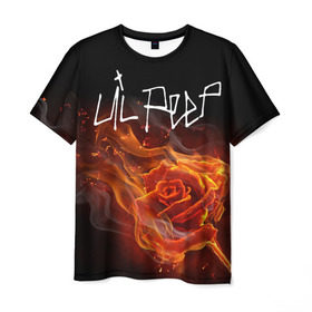 Мужская футболка 3D с принтом Надпись LiL PEEP , 100% полиэфир | прямой крой, круглый вырез горловины, длина до линии бедер | Тематика изображения на принте: lil peep | лил пип | огонь | роза