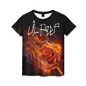 Женская футболка 3D с принтом Надпись LiL PEEP , 100% полиэфир ( синтетическое хлопкоподобное полотно) | прямой крой, круглый вырез горловины, длина до линии бедер | lil peep | лил пип | огонь | роза