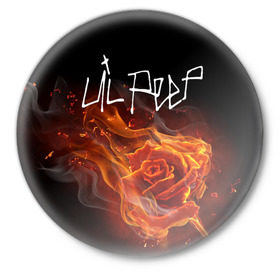 Значок с принтом Надпись LiL PEEP ,  металл | круглая форма, металлическая застежка в виде булавки | lil peep | лил пип | огонь | роза
