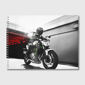 Альбом для рисования с принтом Kawasaki , 100% бумага
 | матовая бумага, плотность 200 мг. | motorbike | motorcycle | race | rider | ryder | speed | yamaha | байк | гонки | гонщик | кавасаки | мото | мотобайк | мотоцикл | райдер | скорость | ямаха