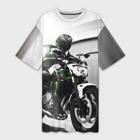 Платье-футболка 3D с принтом Kawasaki ,  |  | Тематика изображения на принте: motorbike | motorcycle | race | rider | ryder | speed | yamaha | байк | гонки | гонщик | кавасаки | мото | мотобайк | мотоцикл | райдер | скорость | ямаха