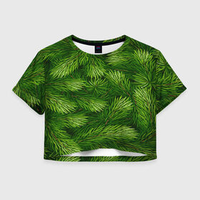 Женская футболка 3D укороченная с принтом Ёлочка , 100% полиэстер | круглая горловина, длина футболки до линии талии, рукава с отворотами | веточки | елка | новогодняя ёлка | новый год | природа | рождество | сосна | текстуры | хвойные