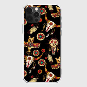 Чехол для iPhone 12 Pro Max с принтом Индейский орнамент , Силикон |  | amulets | bulls | feathers | indian ornament | masks | owls | patterns | skulls | tambourines | амулеты | бубны | быки | индейский орнамент | маски | перья | совы | узоры | черепа