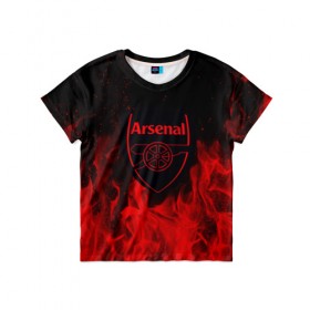 Детская футболка 3D с принтом FC ARSENAL IN FIRE 2018 , 100% гипоаллергенный полиэфир | прямой крой, круглый вырез горловины, длина до линии бедер, чуть спущенное плечо, ткань немного тянется | 