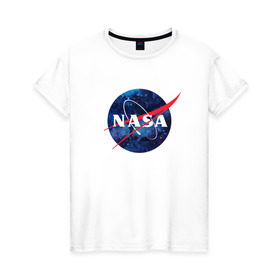 Женская футболка хлопок с принтом NASA , 100% хлопок | прямой крой, круглый вырез горловины, длина до линии бедер, слегка спущенное плечо | nasa | астронавт | астрофизика | космическое агенство | космонавт | космос | наса | скафандр   | шлем