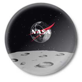 Значок с принтом NASA ,  металл | круглая форма, металлическая застежка в виде булавки | 