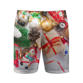 Мужские шорты 3D спортивные с принтом Наш веселый Новый год ,  |  | Тематика изображения на принте: елка | зима | мороз | новый год | снег | снежинки