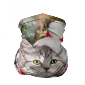 Бандана-труба 3D с принтом Новогодний котик , 100% полиэстер, ткань с особыми свойствами — Activecool | плотность 150‒180 г/м2; хорошо тянется, но сохраняет форму | Тематика изображения на принте: елка | зима | кот | котейка | кошка | мороз | новый год | снег